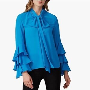 Prabel Gurung women’s blue ruffle tie flowing blouse size 14 excellent condition